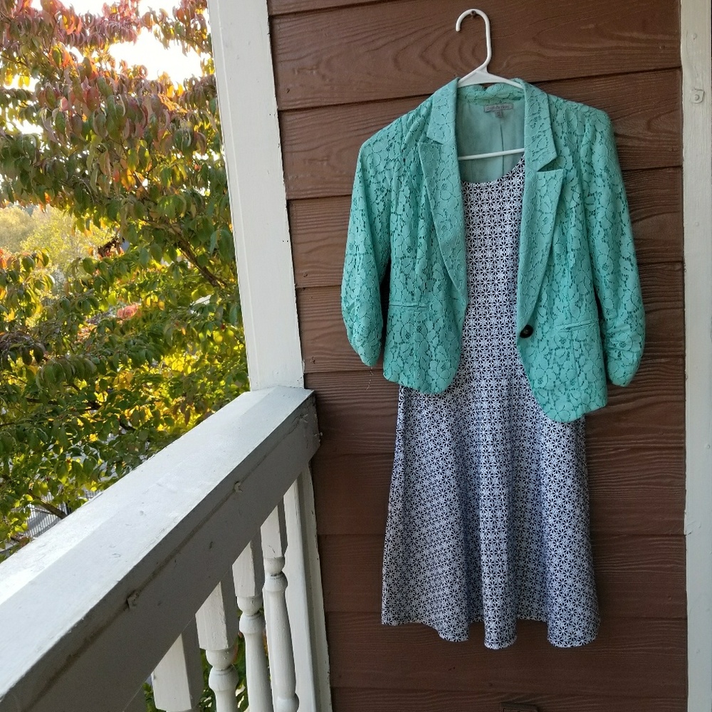 Fit and flare dress and lace jacket